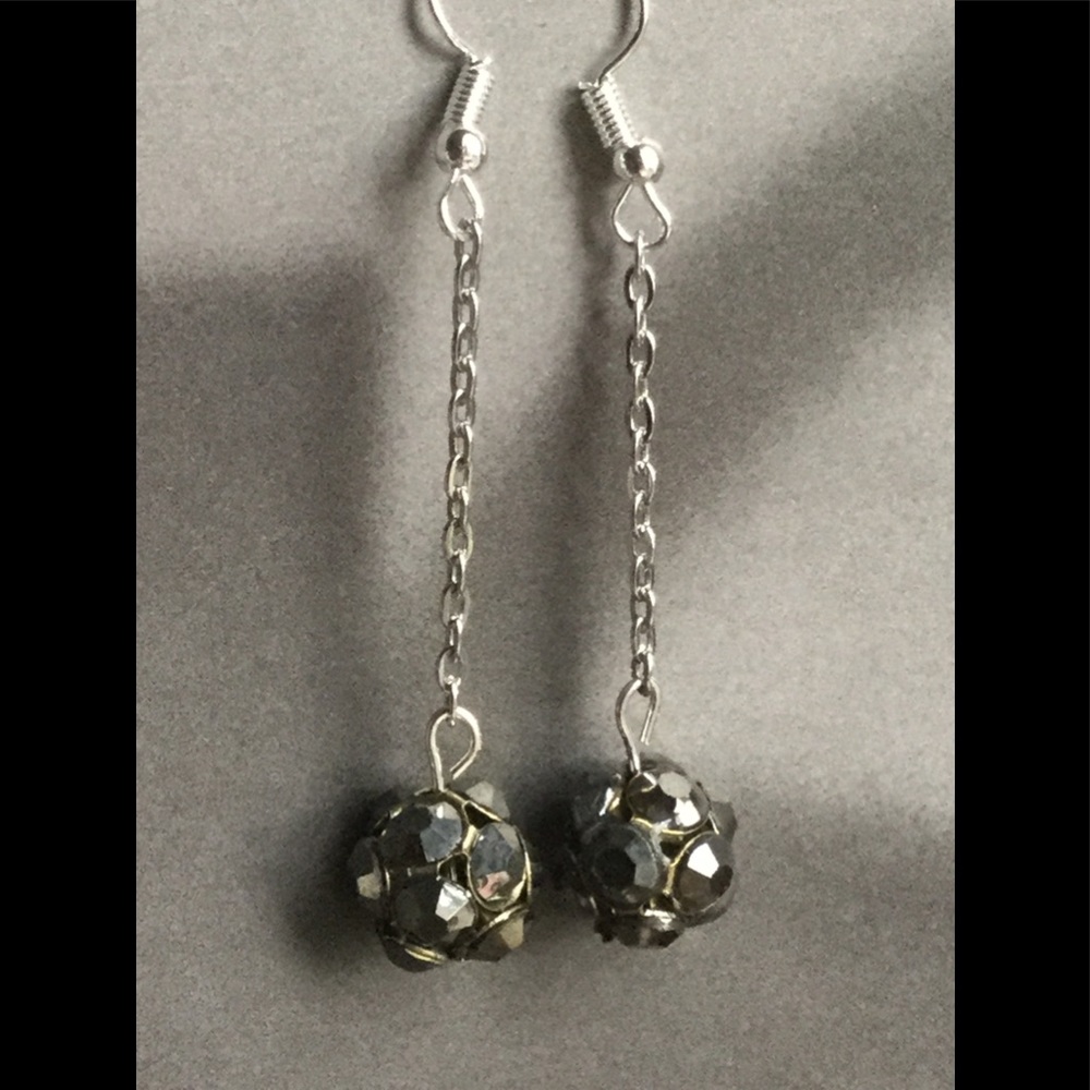 Silver Plated Rhinestone Ball Earrings